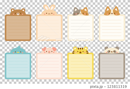 Set of cute animal square memo paper in light pastel colors 123811319