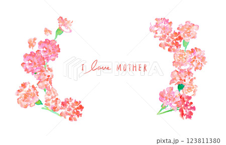 水彩画。水彩タッチの母の日カーネーションイラスト。母の日のカーネーション背景ベクターイラスト。 123811380