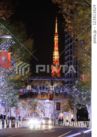 Tokyo City Street with Iconic Tower During Festive Night Dec 5 2024 123811624