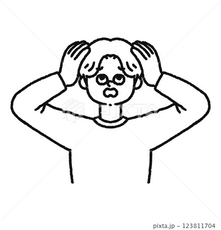 頭を抱える　男性　線画 123811704