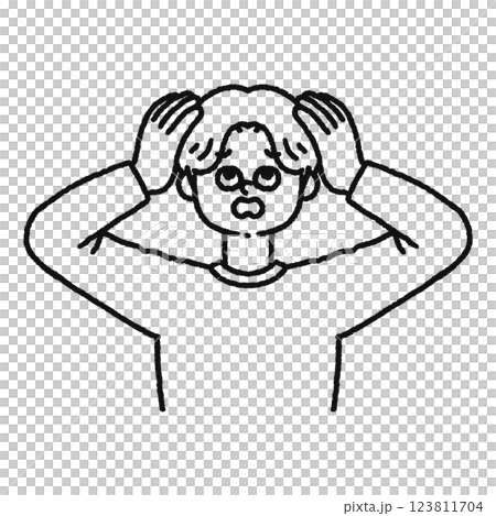 頭を抱える　男性　線画 123811704