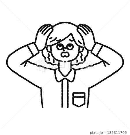 頭を抱える 女性 線画 頭を抱える 女性 線画 123811706