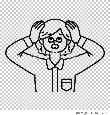 頭を抱える 女性 線画 頭を抱える 女性 線画 123811706