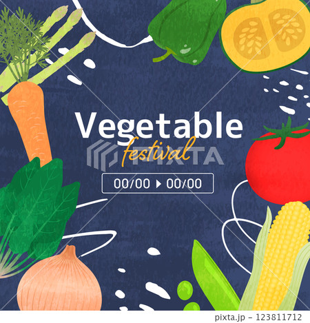 水彩の野菜背景_紺色_文字あり 水彩の野菜背景_紺色_文字あり 123811712