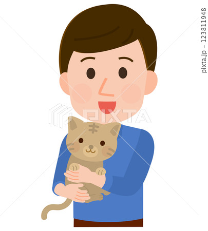 猫を抱く男性　イラスト 123811948
