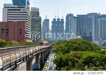 大都会タイのバンコクで走る電車 大都会タイのバンコクで走る電車 123811973