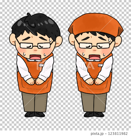 道歉_要求_男店員低頭[橘色圍裙] 123811982