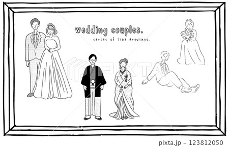洋装と和装の結婚式のカップルのベクターイラストセット 123812050