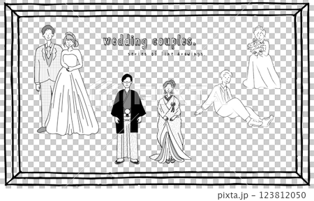 Vector illustration set of wedding couples in Western and Japanese clothing 123812050