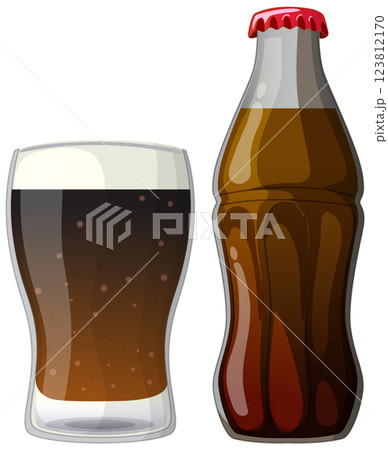 Refreshing Soda Bottle and Glass Illustration Refreshing Soda Bottle and Glass Illustration 123812170