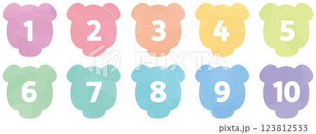 動物アイコンの数字_水彩風_クマ 123812533