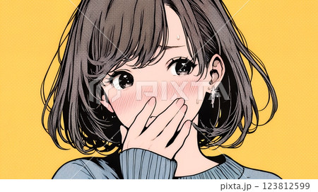 失言をして恥ずかしくて思わず口を手で覆っている若い女性
