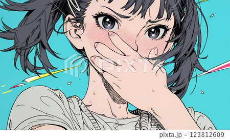 失言をして恥ずかしくて思わず口を手で覆っている若い女性