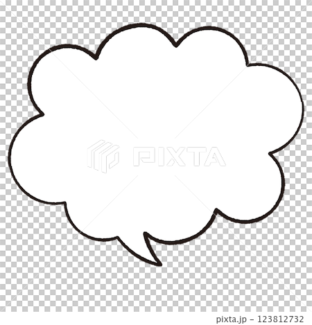 簡單的語音泡泡，手繪線條風格，四條蓬鬆的雲形尾巴指向右邊，黑白 123812732