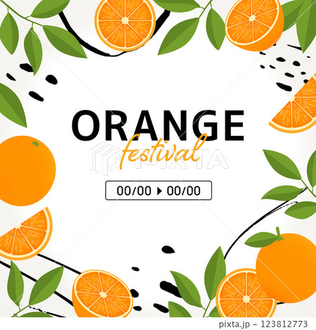 オレンジの水彩フレーム_白_文字なし 123812773