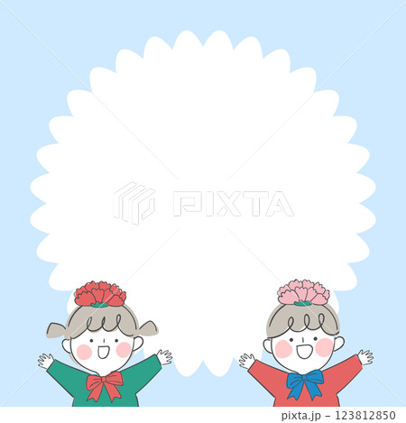 Frame illustration of children with carnation flower headbands Frame illustration of children with carnation flower headbands 123812850