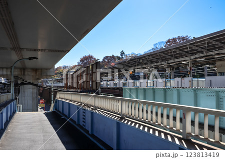 Modern Train Station Platform with Adjacent Walkway, Komagome Dec 6 2024 Modern Train Station Platform with Adjacent Walkway, Komagome Dec 6 2024 123813419
