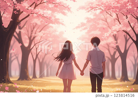 桜を見に来たカップル 123814516