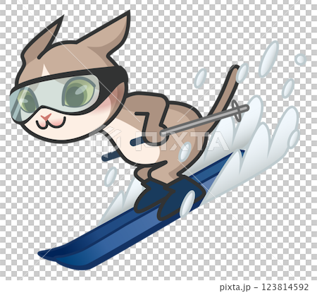 スキーをしている猫のキャラクター 123814592