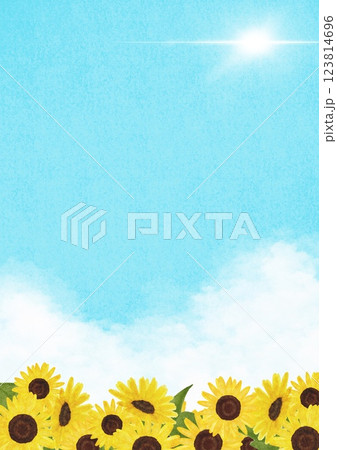 ひまわりと空と太陽の見える水彩イラスト ひまわりと空と太陽の見える水彩イラスト 123814696