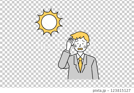 向量圖：一位男性上班族在烈日下流汗 上班族 簡單 夏天 123815127