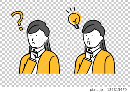 Illustration of a woman solving a problem from doubt 123815479