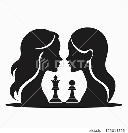 Symbolic Female Chess Players Silhouettes with Strategic Connection 123815526
