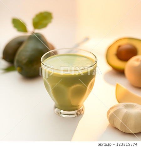 Original avocado smoothie on a light surface 123815574