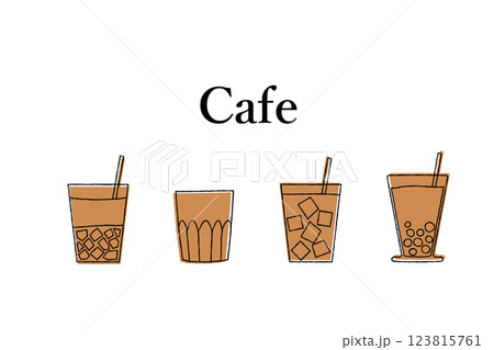 カフェ 喫茶店 イラスト コールドドリンク 単色 カフェ 喫茶店 イラスト コールドドリンク 単色 123815761