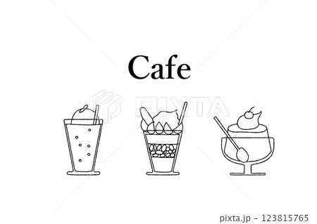 カフェ 喫茶店 イラスト スイーツ 白黒 線画 カフェ 喫茶店 イラスト スイーツ 白黒 線画 123815765