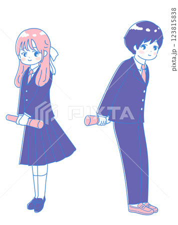 卒業証書をもっている高校生の男の子と女の子 卒業式のイラスト 卒業証書をもっている高校生の男の子と女の子 卒業式のイラスト 123815838