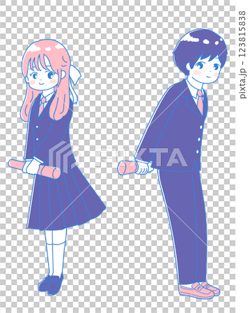卒業証書をもっている高校生の男の子と女の子 卒業式のイラスト 卒業証書をもっている高校生の男の子と女の子 卒業式のイラスト 123815838