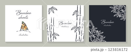 手描きの竹と筍のイラストセット_1 123816172