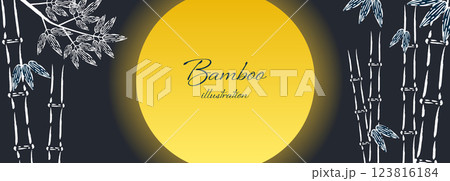 竹の線画イラストと満月 123816184