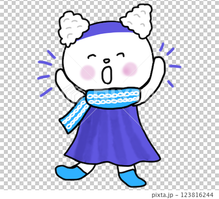 A white cat smiling happily and raising both hands 123816244