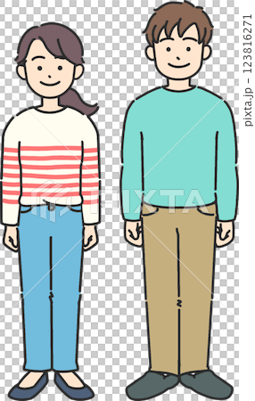 Full-body illustration of smiling young men and women Full-body illustration of smiling young men and women 123816271
