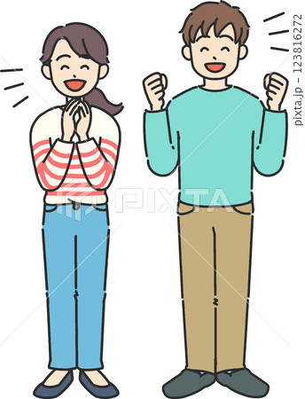 喜んでいる若い男女の全身イラスト 喜んでいる若い男女の全身イラスト 123816272