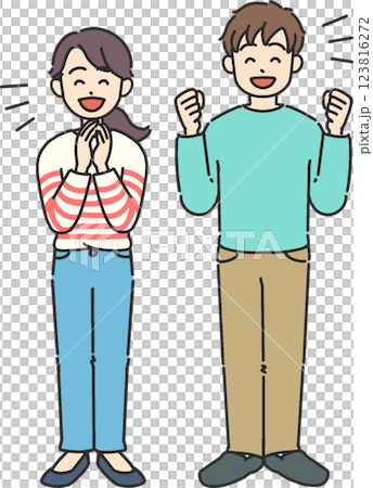 Full-body illustration of happy young men and women Full-body illustration of happy young men and women 123816272