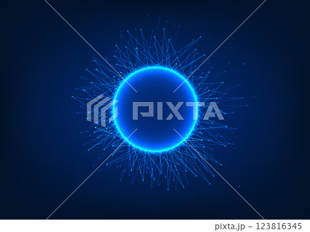 Abstract technology background. Circles with connecting and dispersing lines represent the growth and development of technological innovation, artificial intelligence, which learns and develops itself 123816345