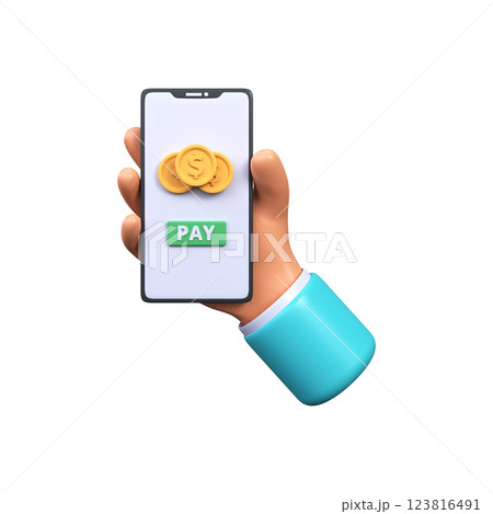The concept of online payments using a mobile phone. Smartphone with dollar coin 123816491