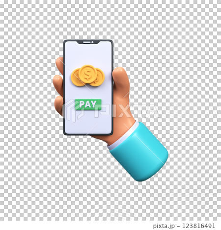 The concept of online payments using a mobile phone. Smartphone with dollar coin 123816491