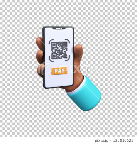 The mobile phone scans the QR code. 3d render 123816523