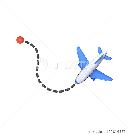 Aircraft flight path 3d icon. Airplane flight path with dotted line Aircraft flight path 3d icon. Airplane flight path with dotted line 123816571