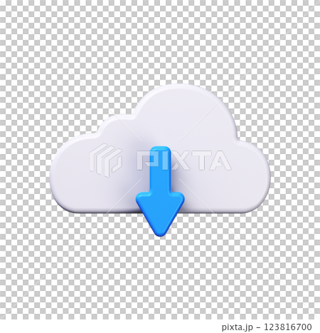 3D loading icon. Cloud symbol with down sign 3D loading icon. Cloud symbol with down sign 123816700