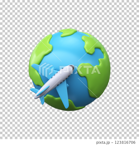 Traveling by plane around the world. 3d icon of planet earth and airplane 123816706