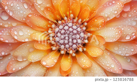 Close up of vibrant orange gerbera flower with dewdrops on petals. ai generative 123816788