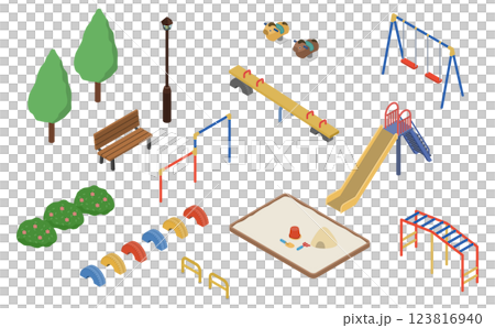 等距插圖:公園集合 等距插圖:公園集合 123816940