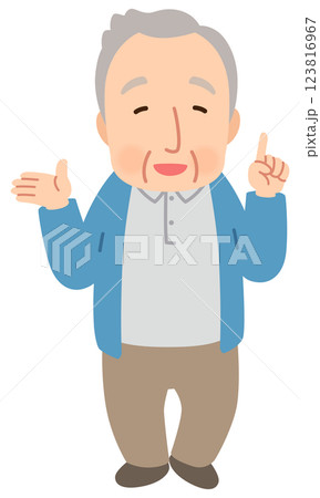 説明するシニア男性　表情ポーズ　高齢者　後期高齢者 123816967