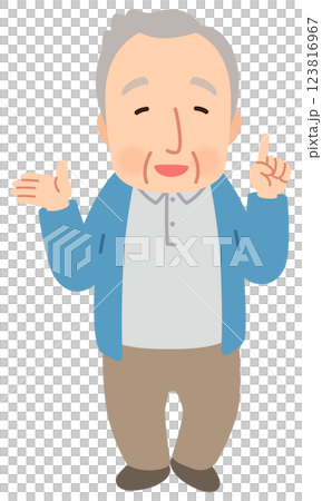 説明するシニア男性　表情ポーズ　高齢者　後期高齢者 123816967