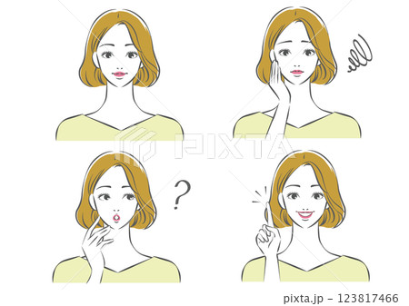 ボブの女性の表情イラストセット ボブの女性の表情イラストセット 123817466